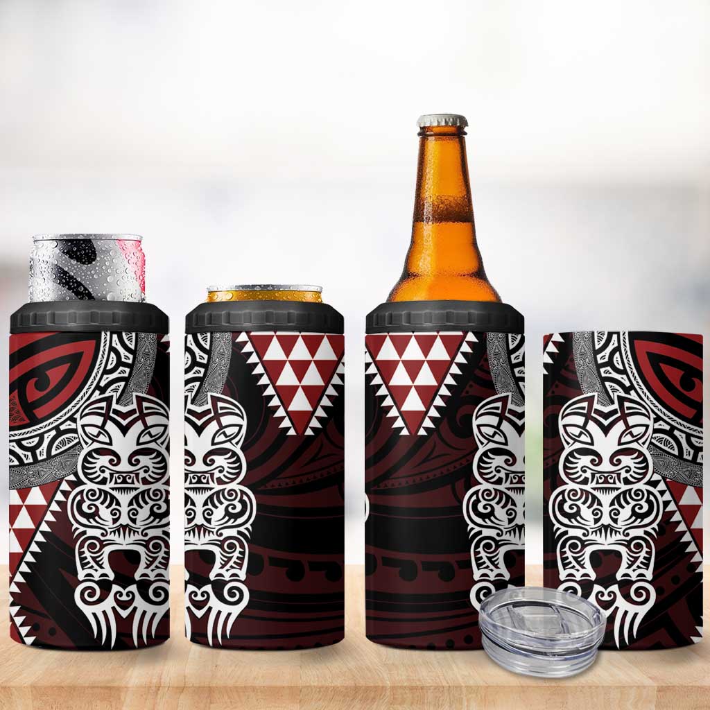 Red Aotearoa Niho Taniwha 4 in 1 Can Cooler Tumbler Maori Mythology Tooth - Taniko Motifs LT14 - Polynesian Pride