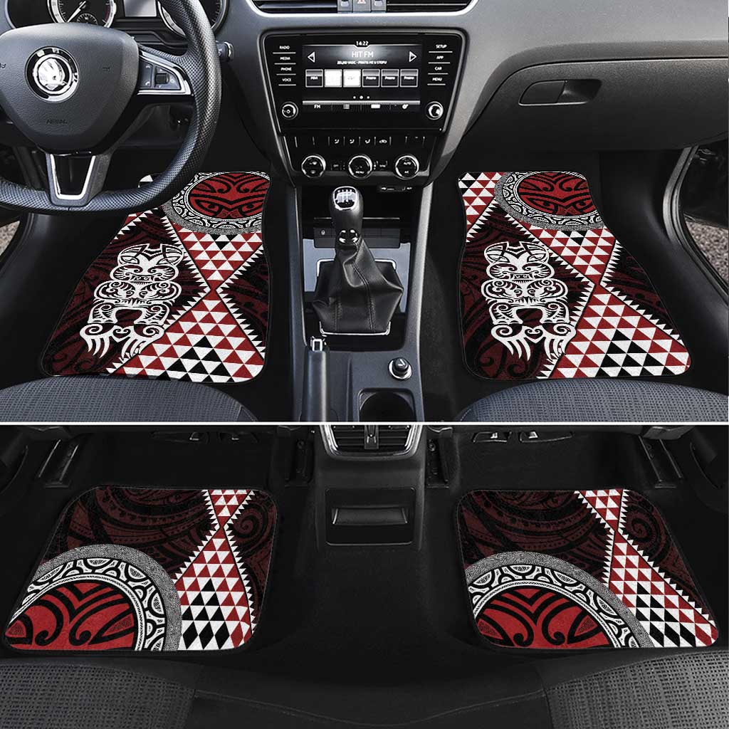 Red Aotearoa Niho Taniwha Car Mats Maori Mythology Tooth - Taniko Motifs LT14 Set 4pcs Red - Polynesian Pride