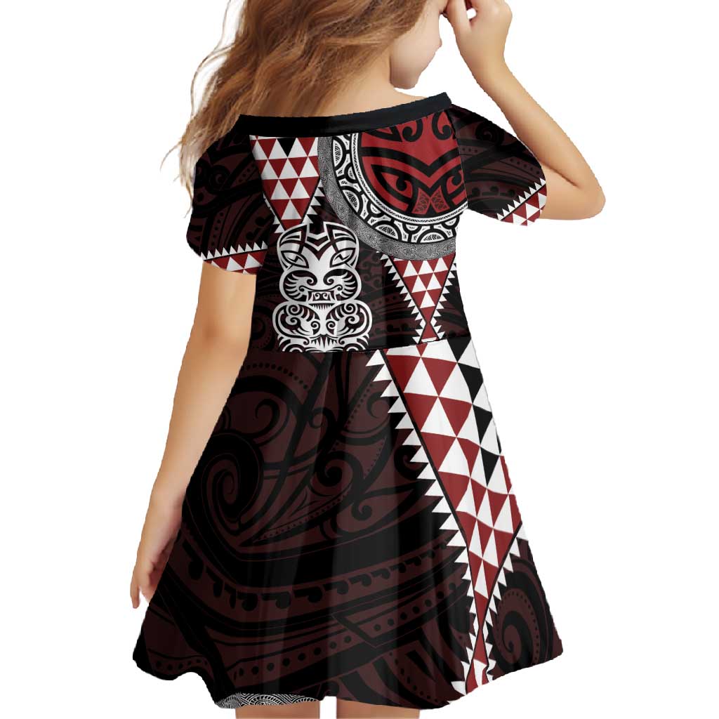 Red Aotearoa Niho Taniwha Family Matching Long Sleeve Bodycon Dress and Hawaiian Shirt Maori Mythology Tooth - Taniko Motifs LT14 - Polynesian Pride
