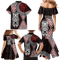 Red Aotearoa Niho Taniwha Family Matching Mermaid Dress and Hawaiian Shirt Maori Mythology Tooth - Taniko Motifs LT14 - Polynesian Pride