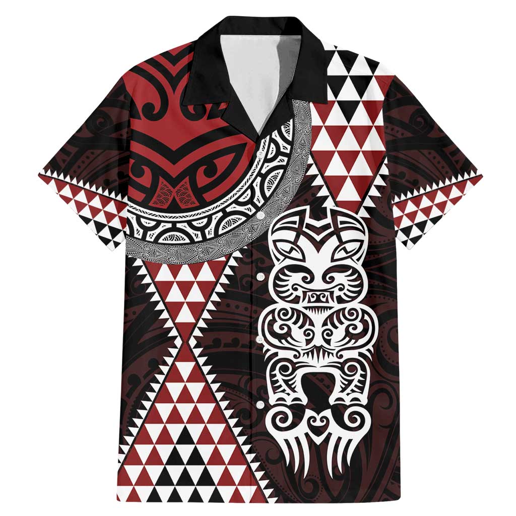 Red Aotearoa Niho Taniwha Family Matching Mermaid Dress and Hawaiian Shirt Maori Mythology Tooth - Taniko Motifs LT14 Dad's Shirt - Short Sleeve Red - Polynesian Pride