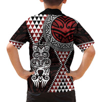Red Aotearoa Niho Taniwha Family Matching Off The Shoulder Long Sleeve Dress and Hawaiian Shirt Maori Mythology Tooth - Taniko Motifs LT14 - Polynesian Pride