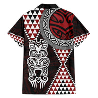 Red Aotearoa Niho Taniwha Family Matching Off Shoulder Short Dress and Hawaiian Shirt Maori Mythology Tooth - Taniko Motifs LT14 - Polynesian Pride