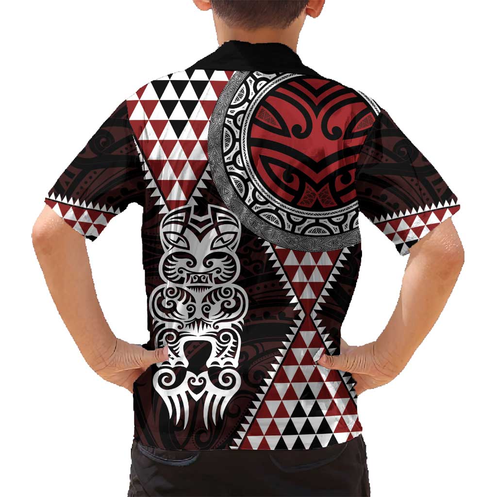Red Aotearoa Niho Taniwha Family Matching Puletasi and Hawaiian Shirt Maori Mythology Tooth - Taniko Motifs LT14 - Polynesian Pride