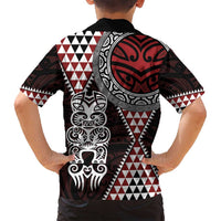 Red Aotearoa Niho Taniwha Family Matching Puletasi and Hawaiian Shirt Maori Mythology Tooth - Taniko Motifs LT14 - Polynesian Pride