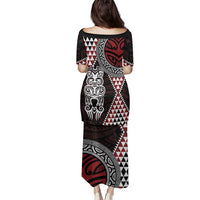 Red Aotearoa Niho Taniwha Family Matching Puletasi and Hawaiian Shirt Maori Mythology Tooth - Taniko Motifs LT14 - Polynesian Pride