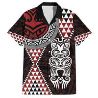 Red Aotearoa Niho Taniwha Family Matching Short Sleeve Bodycon Dress and Hawaiian Shirt Maori Mythology Tooth - Taniko Motifs LT14 Dad's Shirt - Short Sleeve Red - Polynesian Pride