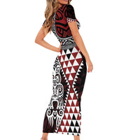 Red Aotearoa Niho Taniwha Family Matching Short Sleeve Bodycon Dress and Hawaiian Shirt Maori Mythology Tooth - Taniko Motifs LT14 - Polynesian Pride