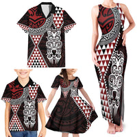 Red Aotearoa Niho Taniwha Family Matching Tank Maxi Dress and Hawaiian Shirt Maori Mythology Tooth - Taniko Motifs LT14 - Polynesian Pride