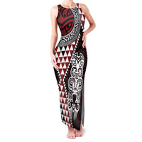 Red Aotearoa Niho Taniwha Family Matching Tank Maxi Dress and Hawaiian Shirt Maori Mythology Tooth - Taniko Motifs LT14 Mom's Dress Red - Polynesian Pride