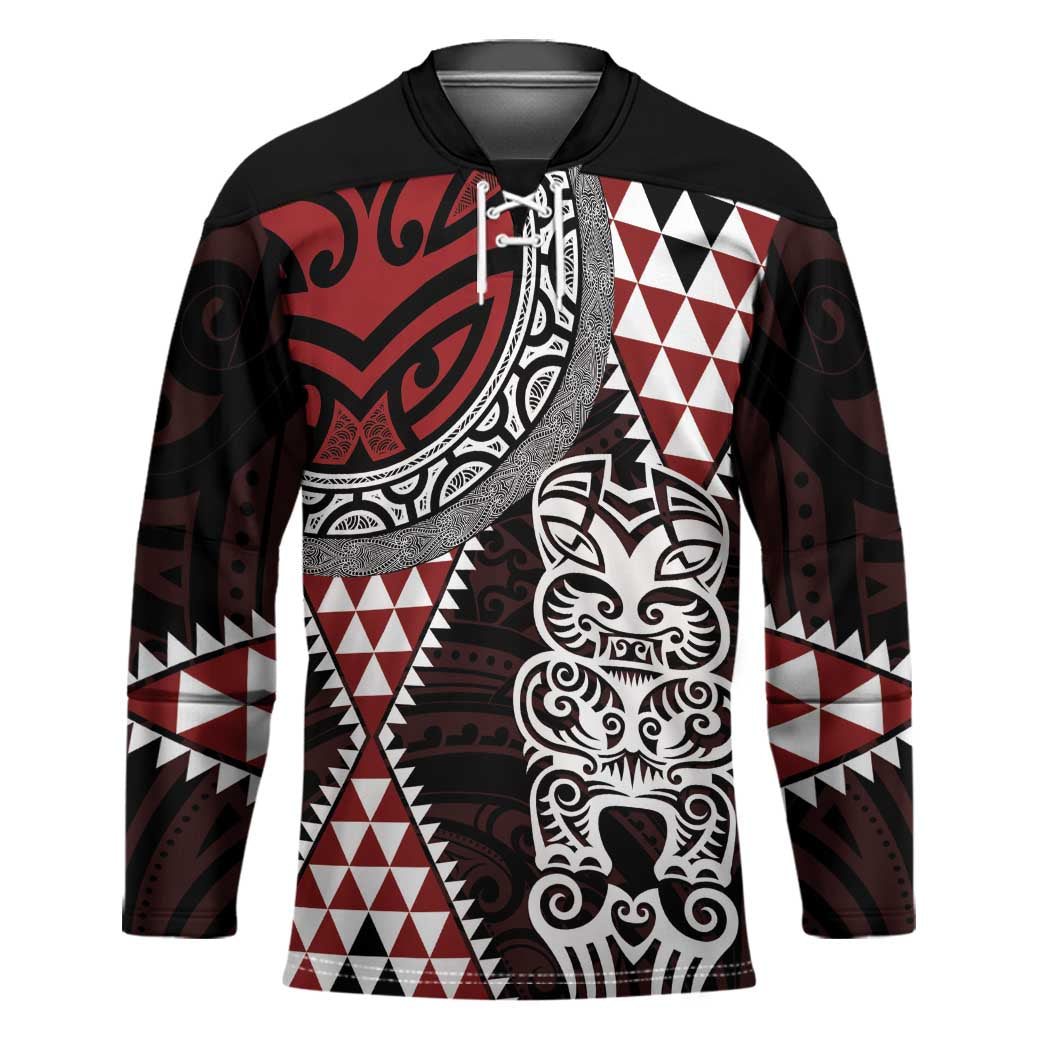 Red Aotearoa Niho Taniwha Hockey Jersey Maori Mythology Tooth - Taniko Motifs - Polynesian Pride