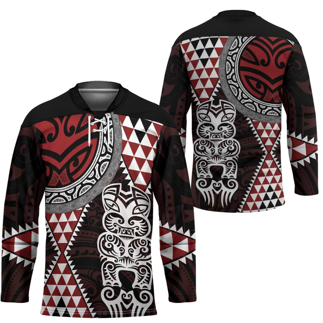 Red Aotearoa Niho Taniwha Hockey Jersey Maori Mythology Tooth - Taniko Motifs - Polynesian Pride
