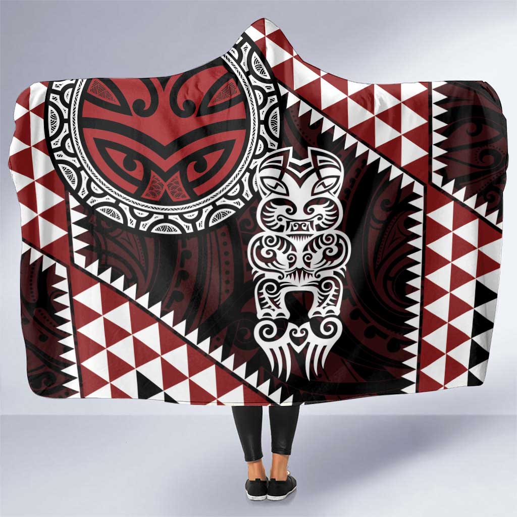 Red Aotearoa Niho Taniwha Hooded Blanket Maori Mythology Tooth - Taniko Motifs LT14 One Size Red - Polynesian Pride