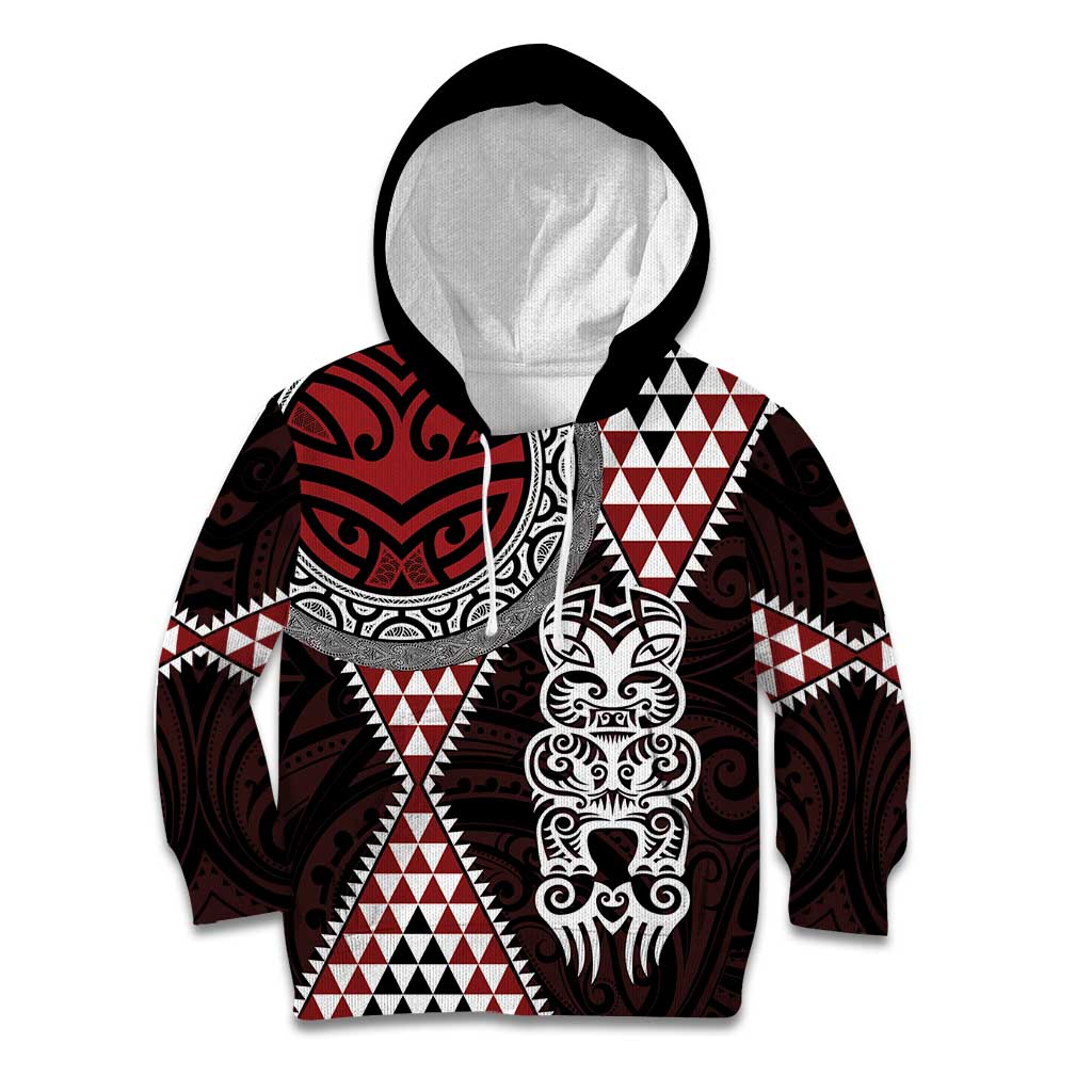 Red Aotearoa Niho Taniwha Kid Hoodie Maori Mythology Tooth - Taniko Motifs LT14 Hoodie Red - Polynesian Pride
