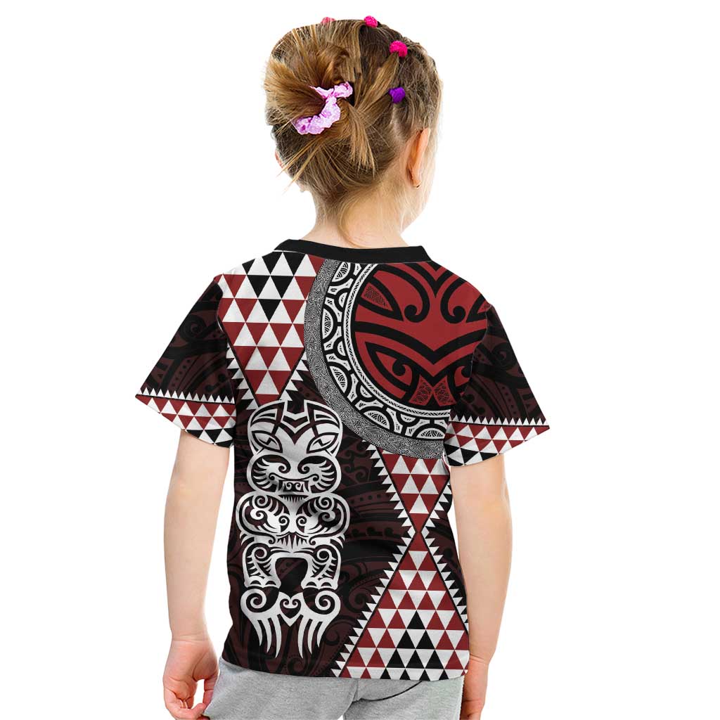Red Aotearoa Niho Taniwha Kid T Shirt Maori Mythology Tooth - Taniko Motifs LT14 - Polynesian Pride
