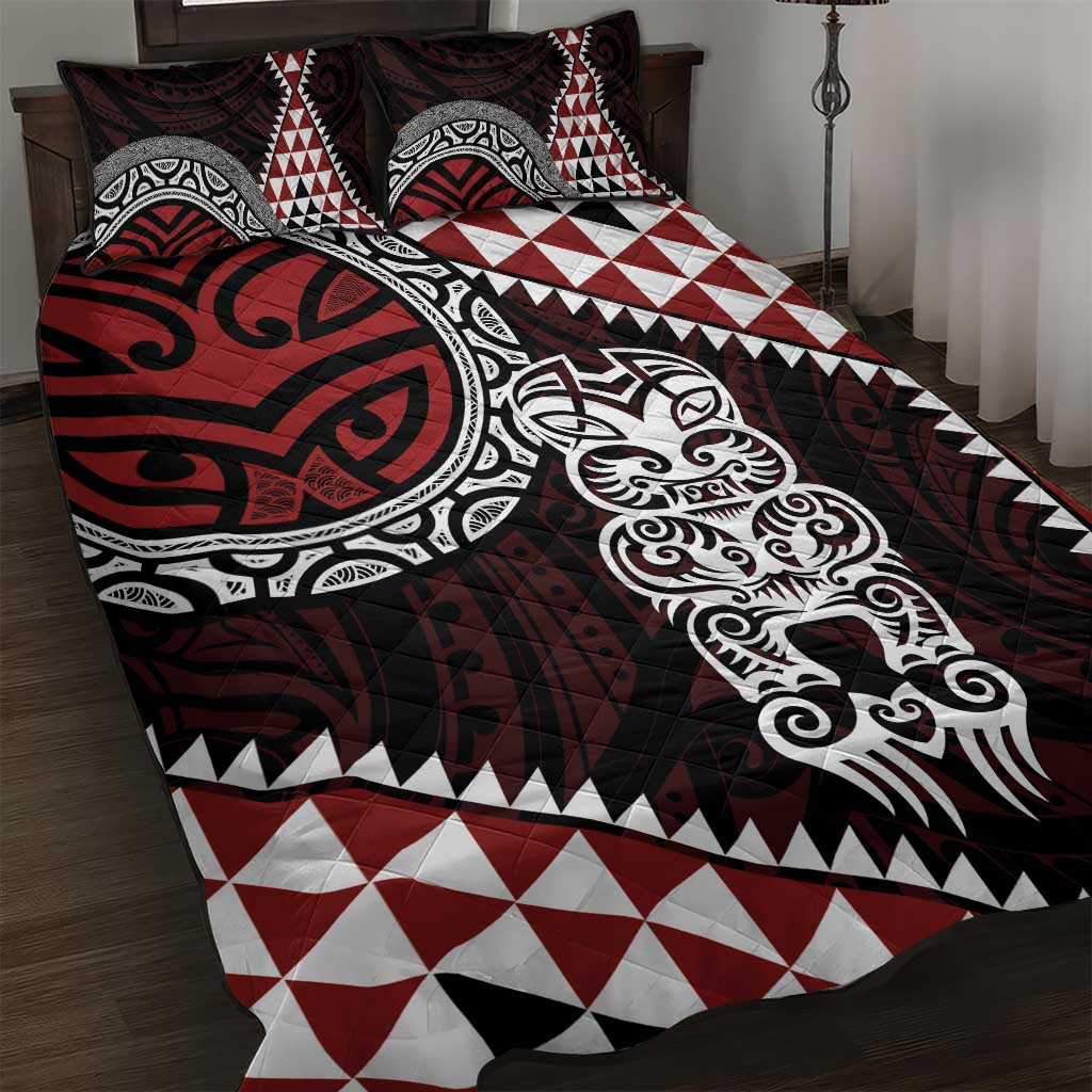 Red Aotearoa Niho Taniwha Quilt Bed Set Maori Mythology Tooth - Taniko Motifs LT14 Red - Polynesian Pride