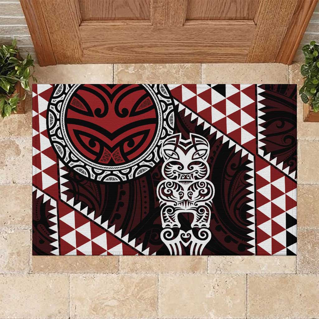 Red Aotearoa Niho Taniwha Rubber Doormat Maori Mythology Tooth - Taniko Motifs LT14 Red - Polynesian Pride