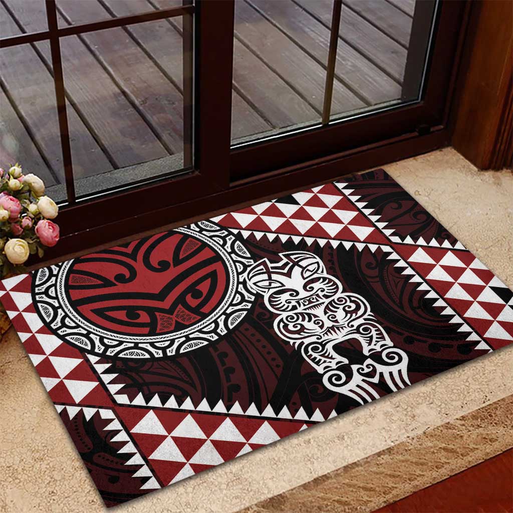 Red Aotearoa Niho Taniwha Rubber Doormat Maori Mythology Tooth - Taniko Motifs
