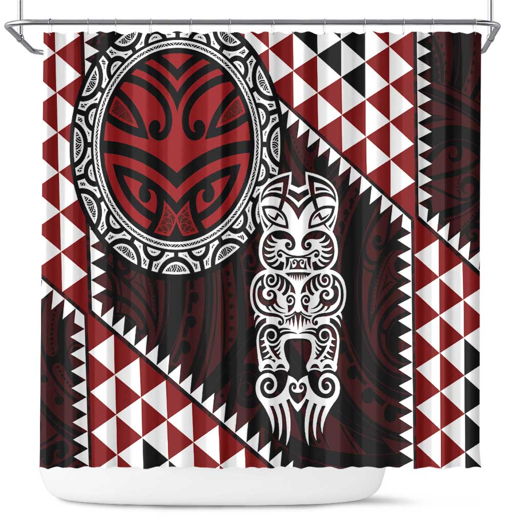 Red Aotearoa Niho Taniwha Shower Curtain Maori Mythology Tooth - Taniko Motifs LT14 Red - Polynesian Pride