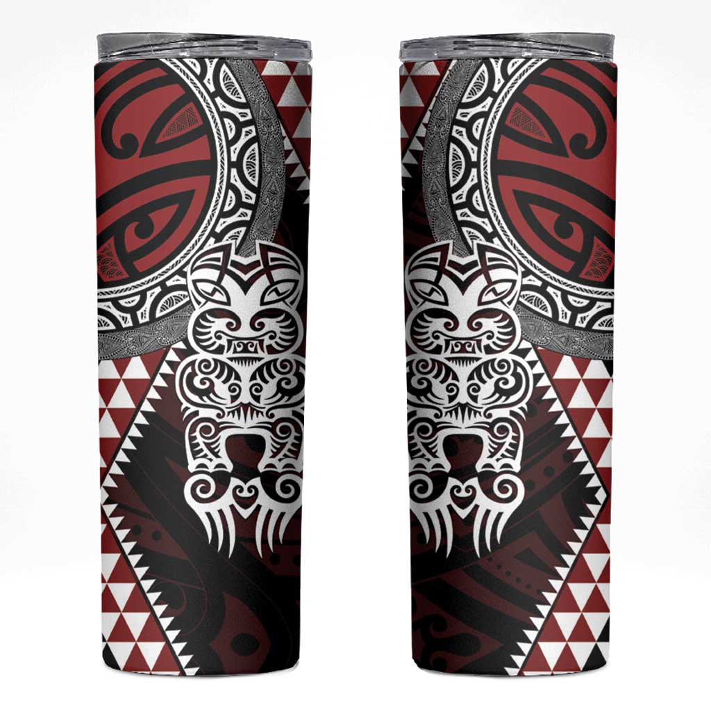 Red Aotearoa Niho Taniwha Skinny Tumbler Maori Mythology Tooth - Taniko Motifs LT14 Red - Polynesian Pride