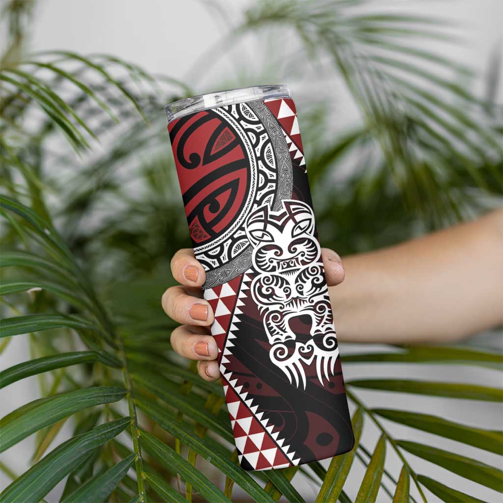 Red Aotearoa Niho Taniwha Skinny Tumbler Maori Mythology Tooth - Taniko Motifs LT14 - Polynesian Pride