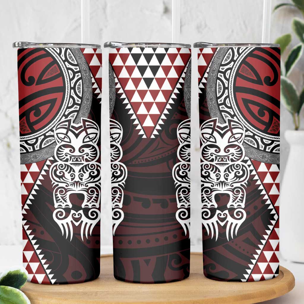 Red Aotearoa Niho Taniwha Skinny Tumbler Maori Mythology Tooth - Taniko Motifs LT14 - Polynesian Pride