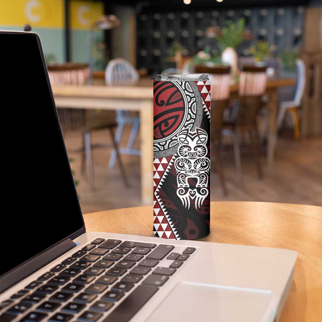 Red Aotearoa Niho Taniwha Skinny Tumbler Maori Mythology Tooth - Taniko Motifs LT14 - Polynesian Pride