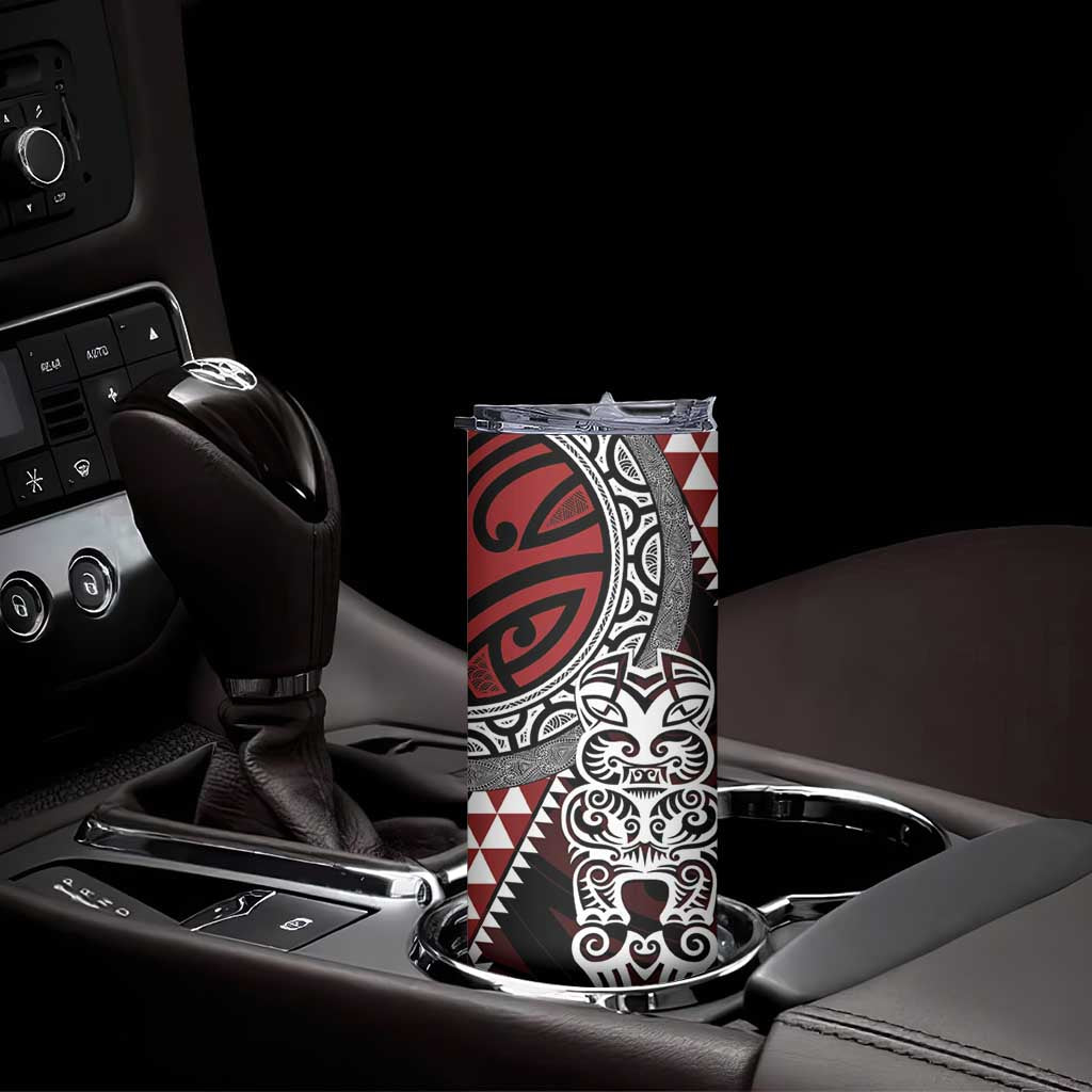 Red Aotearoa Niho Taniwha Skinny Tumbler Maori Mythology Tooth - Taniko Motifs LT14 - Polynesian Pride