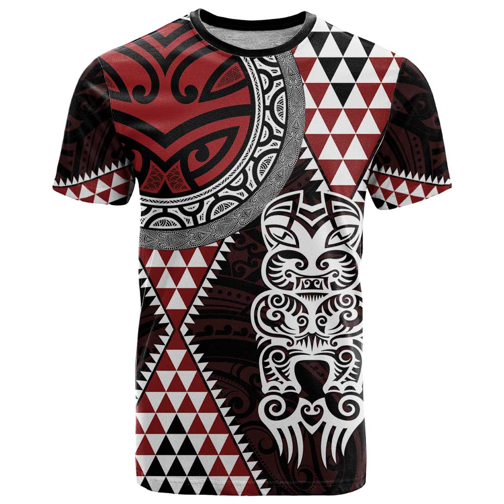 Red Aotearoa Niho Taniwha T Shirt Maori Mythology Tooth - Taniko Motifs LT14 Red - Polynesian Pride
