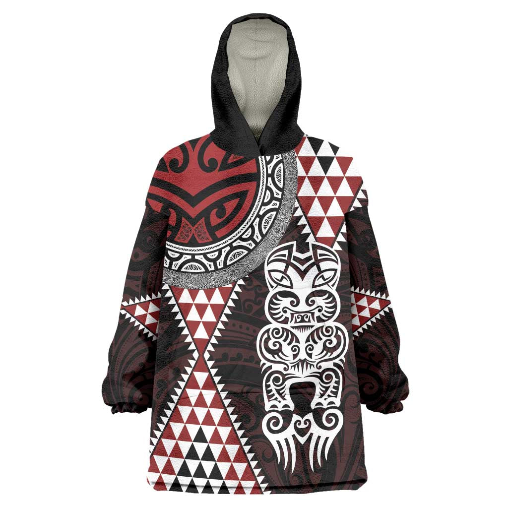 Red Aotearoa Niho Taniwha Wearable Blanket Hoodie Maori Mythology Tooth - Taniko Motifs LT14 One Size Red - Polynesian Pride