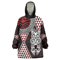 Red Aotearoa Niho Taniwha Wearable Blanket Hoodie Maori Mythology Tooth - Taniko Motifs LT14 One Size Red - Polynesian Pride