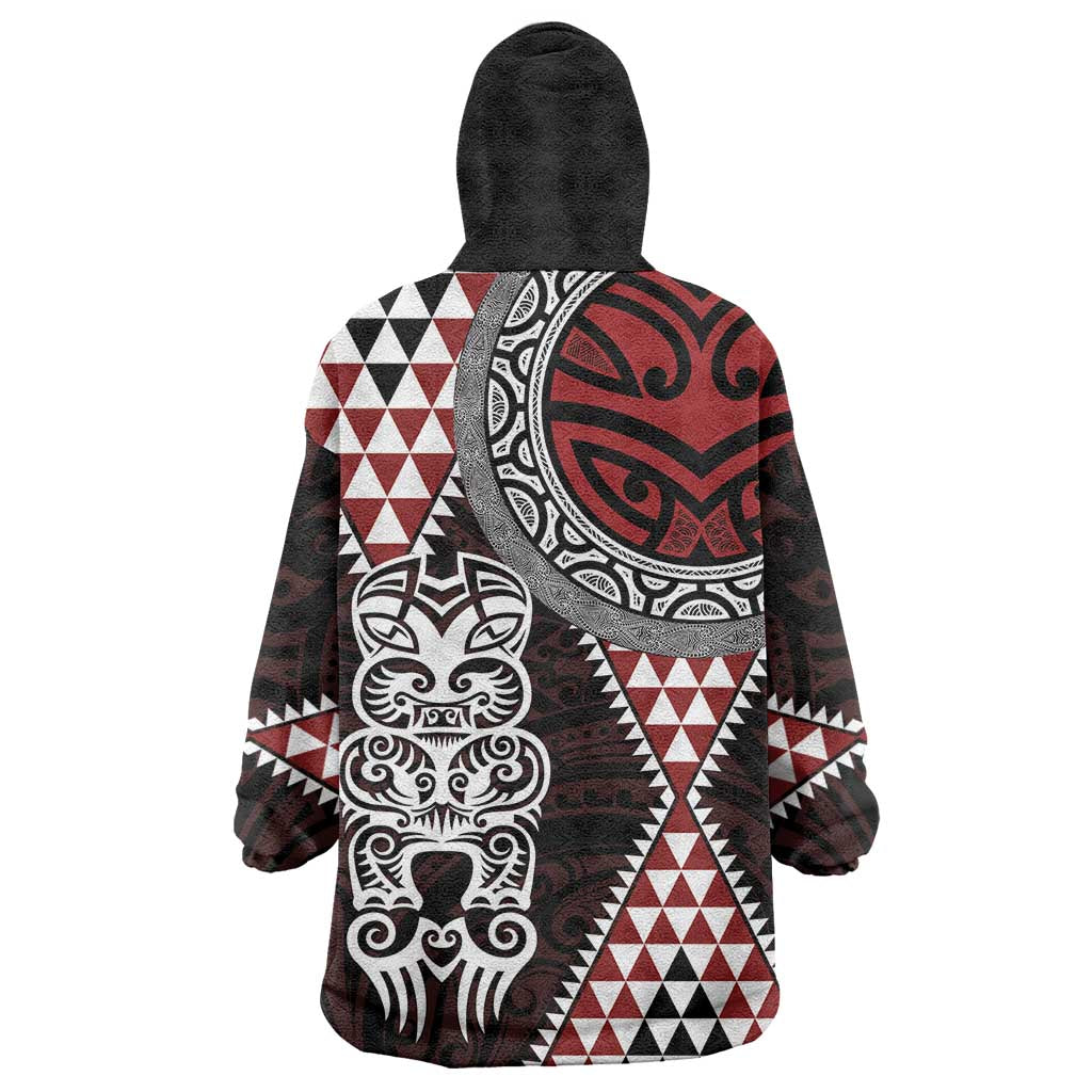Red Aotearoa Niho Taniwha Wearable Blanket Hoodie Maori Mythology Tooth - Taniko Motifs LT14 - Polynesian Pride