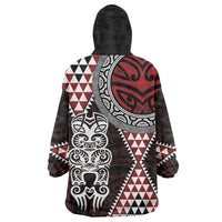 Red Aotearoa Niho Taniwha Wearable Blanket Hoodie Maori Mythology Tooth - Taniko Motifs LT14 - Polynesian Pride
