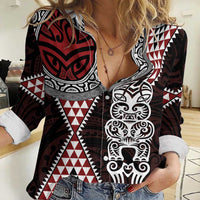Red Aotearoa Niho Taniwha Women Casual Shirt Maori Mythology Tooth - Taniko Motifs LT14 Female Red - Polynesian Pride