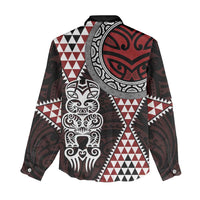 Red Aotearoa Niho Taniwha Women Casual Shirt Maori Mythology Tooth - Taniko Motifs LT14 - Polynesian Pride