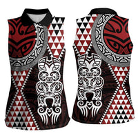 Red Aotearoa Niho Taniwha Women Sleeveless Polo Shirt Maori Mythology Tooth - Taniko Motifs LT14 - Polynesian Pride