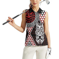 Red Aotearoa Niho Taniwha Women Sleeveless Polo Shirt Maori Mythology Tooth - Taniko Motifs LT14 - Polynesian Pride