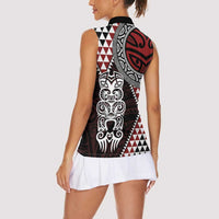 Red Aotearoa Niho Taniwha Women Sleeveless Polo Shirt Maori Mythology Tooth - Taniko Motifs LT14 - Polynesian Pride