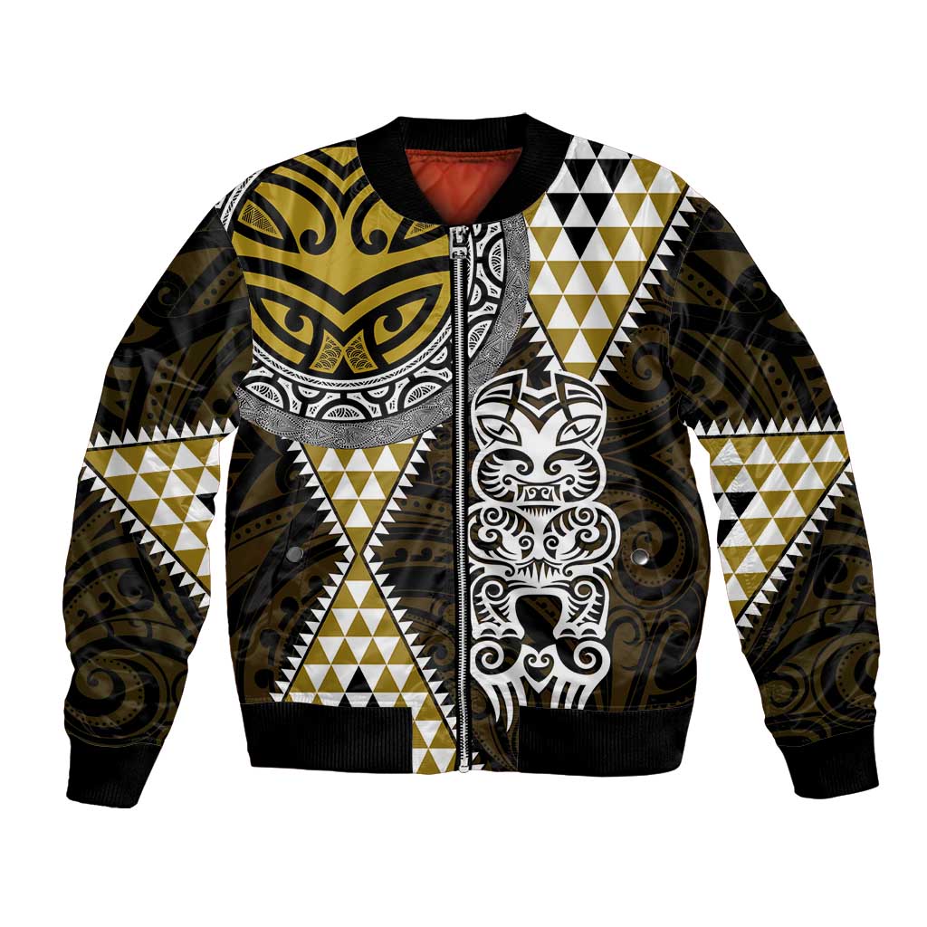 Yellow Aotearoa Niho Taniwha Bomber Jacket Maori Mythology Tooth - Taniko Motifs LT14 Unisex Yellow - Polynesian Pride