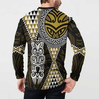 Yellow Aotearoa Niho Taniwha Button Sweatshirt Maori Mythology Tooth - Taniko Motifs