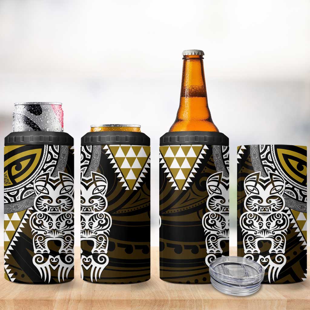 Yellow Aotearoa Niho Taniwha 4 in 1 Can Cooler Tumbler Maori Mythology Tooth - Taniko Motifs LT14 - Polynesian Pride