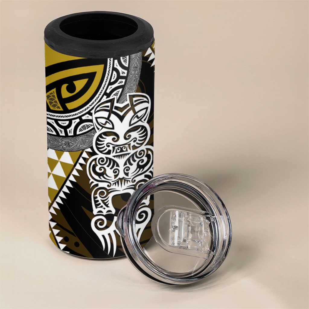 Yellow Aotearoa Niho Taniwha 4 in 1 Can Cooler Tumbler Maori Mythology Tooth - Taniko Motifs LT14 - Polynesian Pride