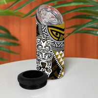 Yellow Aotearoa Niho Taniwha 4 in 1 Can Cooler Tumbler Maori Mythology Tooth - Taniko Motifs LT14 - Polynesian Pride
