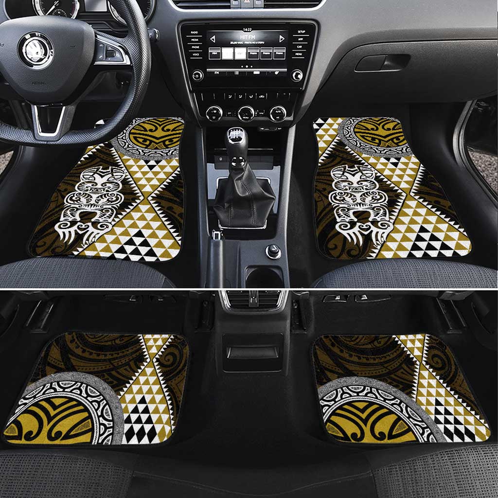 Yellow Aotearoa Niho Taniwha Car Mats Maori Mythology Tooth - Taniko Motifs LT14 Set 4pcs Yellow - Polynesian Pride