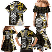 Yellow Aotearoa Niho Taniwha Family Matching Mermaid Dress and Hawaiian Shirt Maori Mythology Tooth - Taniko Motifs LT14 - Polynesian Pride