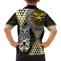 Yellow Aotearoa Niho Taniwha Family Matching Off Shoulder Short Dress and Hawaiian Shirt Maori Mythology Tooth - Taniko Motifs LT14 - Polynesian Pride