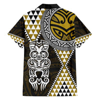Yellow Aotearoa Niho Taniwha Family Matching Off Shoulder Short Dress and Hawaiian Shirt Maori Mythology Tooth - Taniko Motifs LT14 - Polynesian Pride