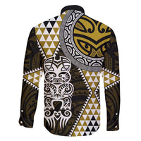 Yellow Aotearoa Niho Taniwha Family Matching Off Shoulder Short Dress and Hawaiian Shirt Maori Mythology Tooth - Taniko Motifs LT14 - Polynesian Pride