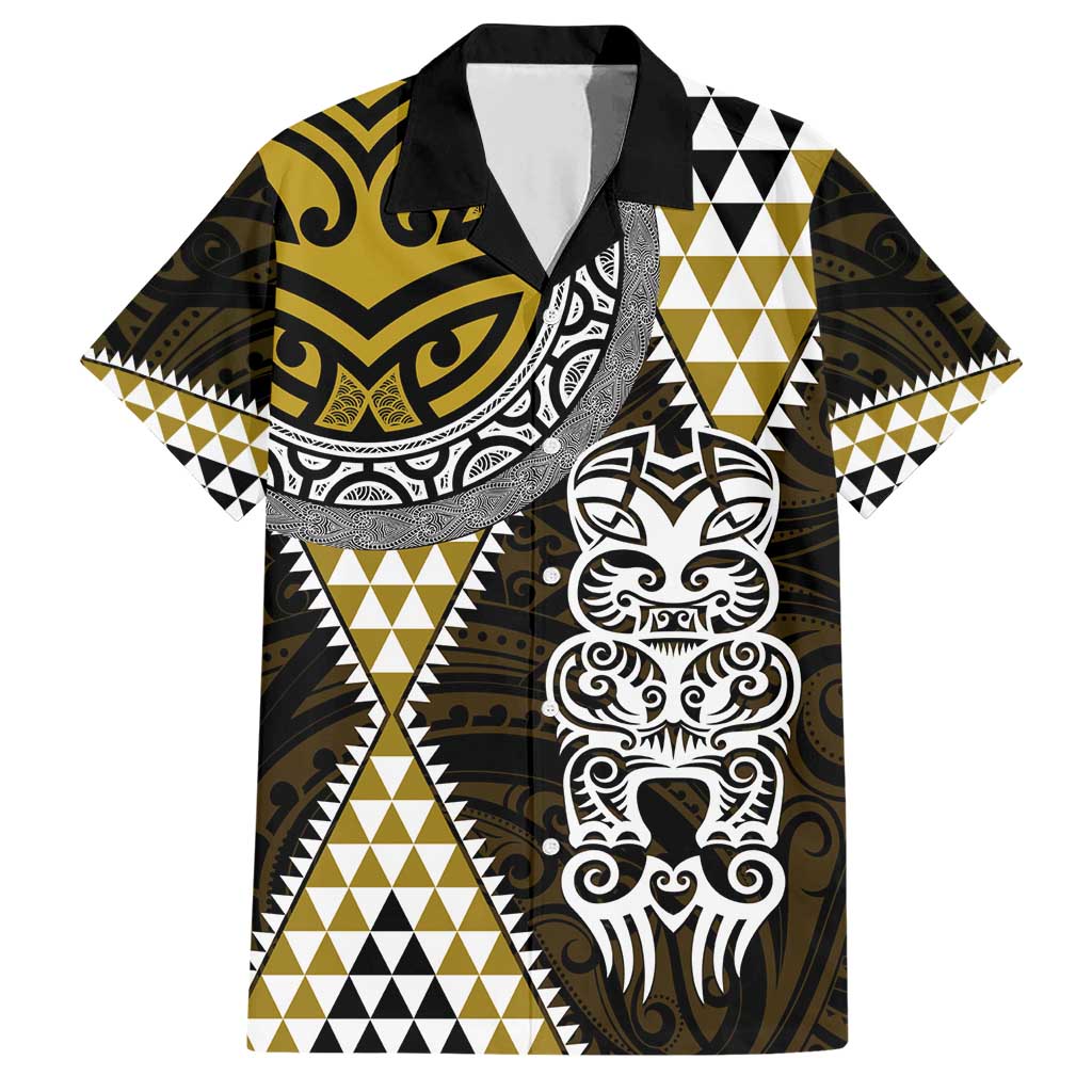 Yellow Aotearoa Niho Taniwha Family Matching Short Sleeve Bodycon Dress and Hawaiian Shirt Maori Mythology Tooth - Taniko Motifs LT14 Dad's Shirt - Short Sleeve Yellow - Polynesian Pride