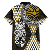 Yellow Aotearoa Niho Taniwha Family Matching Short Sleeve Bodycon Dress and Hawaiian Shirt Maori Mythology Tooth - Taniko Motifs LT14 - Polynesian Pride